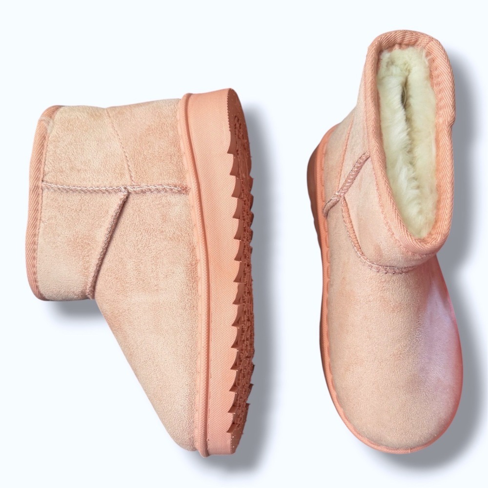 HQX BEST Kids Pink Faux Suede Shearling Lined Winter Ankle Boots Sz 13 - Picture 6 of 9